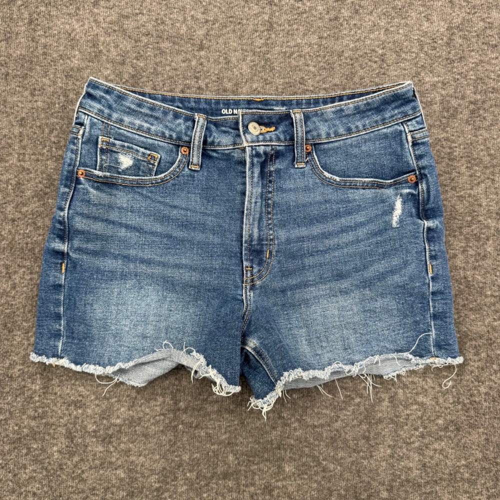 Old Navy OG Straight High Rise Distressed Denim Shorts Blue Size 8 Cutoff Jean